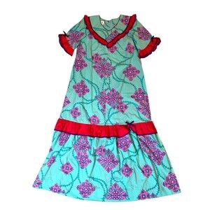 Vintage RM Hawaiian Muumuu Dress w/Puff Sleeves Women's Size 10 Pink/Purple/Blue